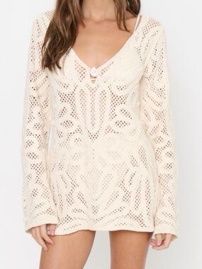 Show Me Your MuMu Anywhere Cream Crochet Mini Cover-Up Dress